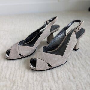 Stuart Weitzman Grey Suede Slingback Heels | Size 7.5
